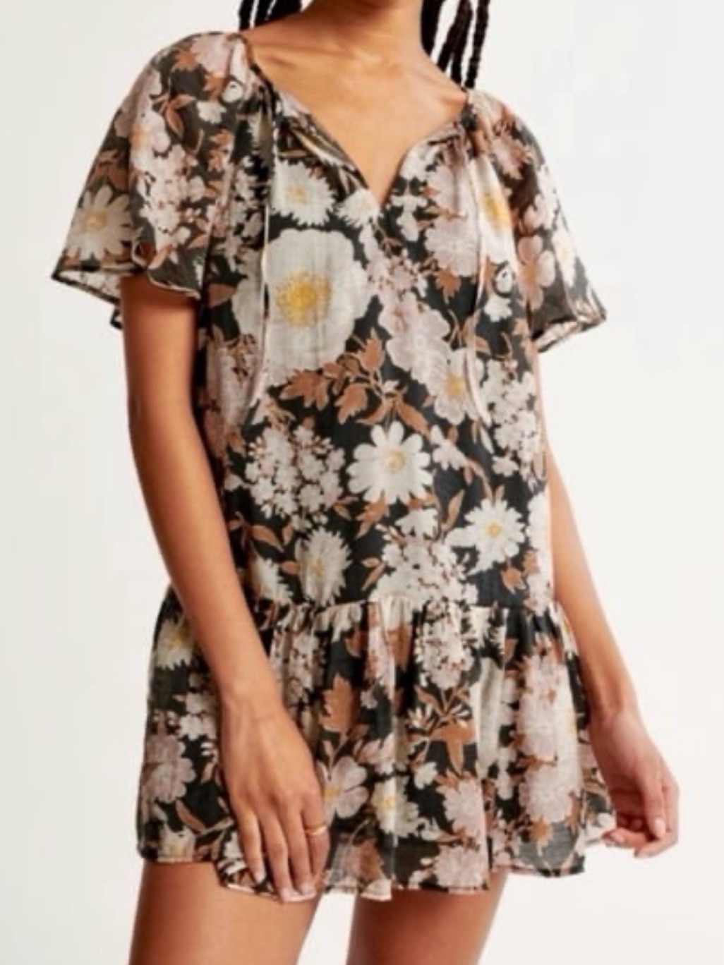 Abercrombie & Fitch Floral Mini Dress In Black, White, Brown, Yellow
